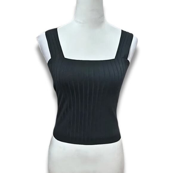 BP Crop Tank Top Sleeveless Straight Neck Ribbed Stretchy Black Women's XS NWOT - Picture 1 of 8